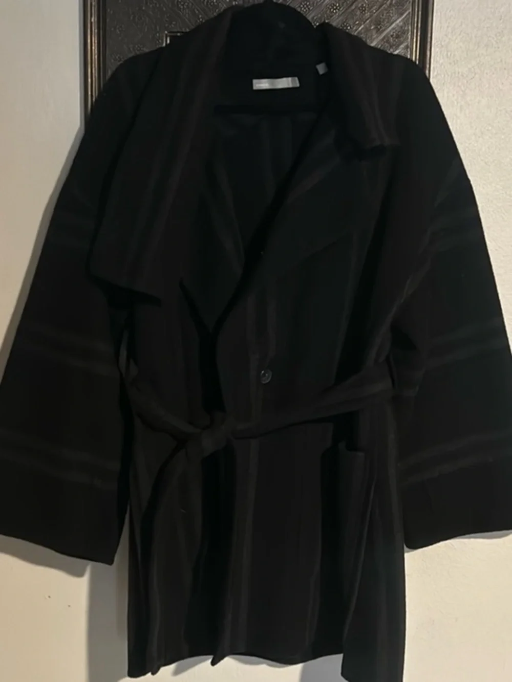Vince Black Belted Drape Front Jacket Coat XL Elegant and Chic! - Picture 1 of 6